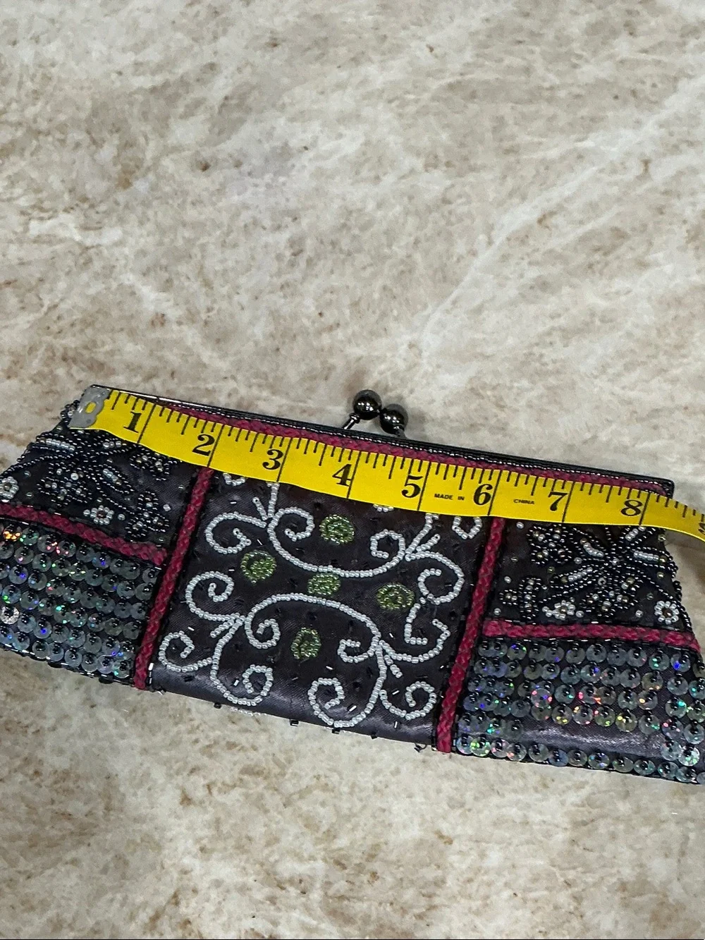 Beaded Embellished Evening Clutch - Pink and Silver Accents